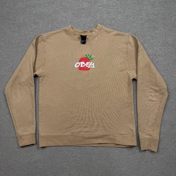 Obey Tops - Obey Womens Sweater Brown Small Long Sleeve Pullover Strawberry Streetwe…
